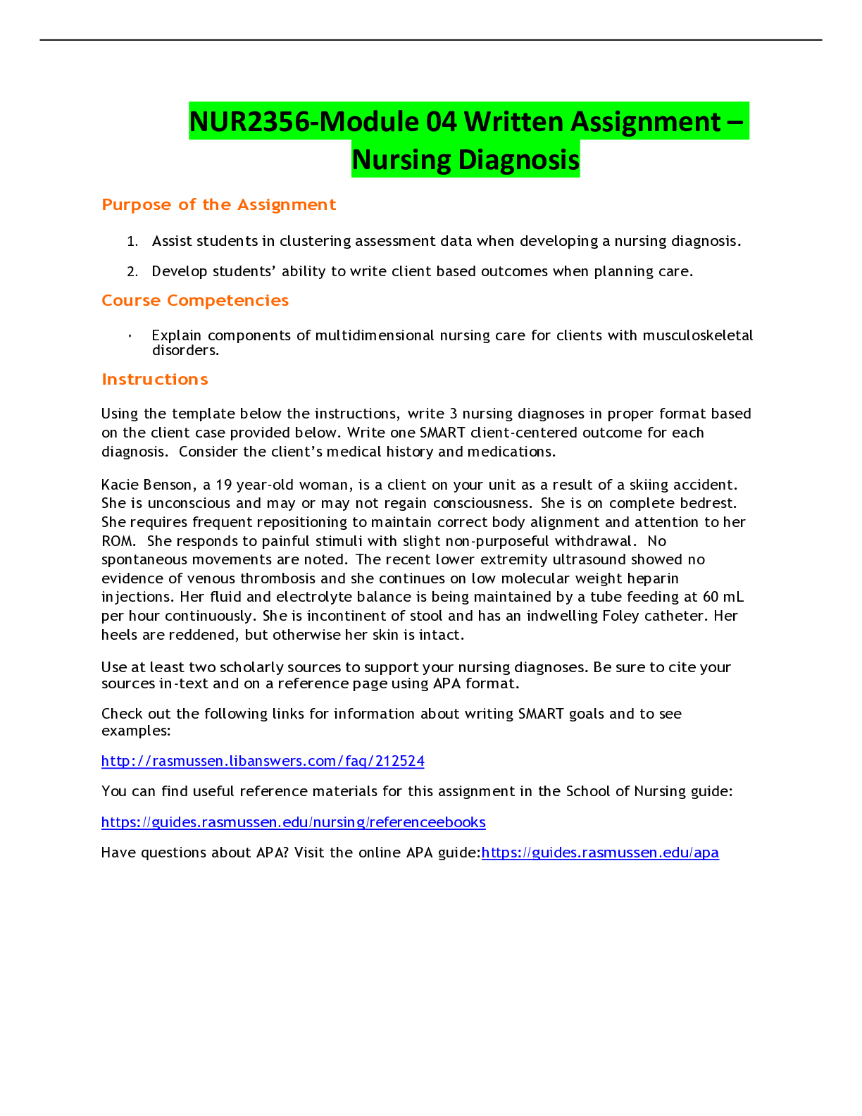 Preview image of NUR2356-Module 04 Written Assignment – Nursing Diagnosis document